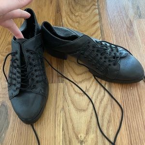 Kelsi Dagger Black Lace-Up Leather Flats